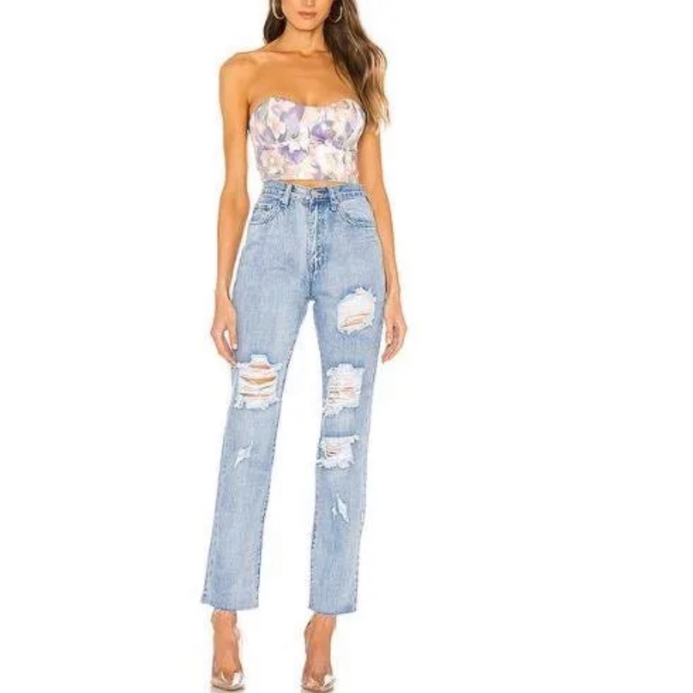 Superdown Straight Distressed Raw Hem Jeans (Size 27)